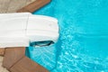 Pool water filtration system. Pure water. white filter for pool water. View from above Royalty Free Stock Photo