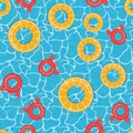 Pool water and lifebuoy seamless pattern background. Vector Illustration