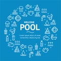 Pool and Water Signs Round Design Template Line Icon Concept. Vector