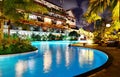 Pool and waterfall at night