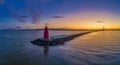 The Poolbeg Lighthouse - Dublin at sunset, Poolbeg Lighthouse in Dublin Bay Royalty Free Stock Photo