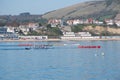 Canoeists rowing in Swanage Harbour Dorset Royalty Free Stock Photo