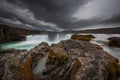 Unique rock formations near Godafoss Waterfall Royalty Free Stock Photo