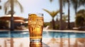 poolside ambiance as you bask in the warmth of the sun, accompanied by the cool allure of light cold beer. Ai generated Royalty Free Stock Photo