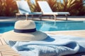 Poolside relaxation mockup with a sunhat