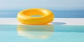 Poolside Tranquility A Yellow Pool Float Gently Resting On The Calm Waters Of A Refreshing Swimming