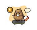 Poop character illustration ride a skateboard