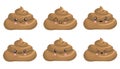 Poop cute funny excrement character cartoon emoticon set isolated on white background. Kawaii brown heap of shit emoji