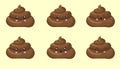 Poop cute funny excrement character cartoon emoticon set isolated on white background. Kawaii brown heap of shit emoji