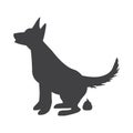 Poop dog silhouette. Dog pooping vector sign for warning symbol, black dogs poo illustration isolated on white