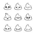 Poop emoji face icons, signs, cartoon shit Royalty Free Stock Photo