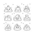 Poop emoji face icons, signs, cartoon shit. Unique hand drawn style, smiling poop faces, Vector illustration Royalty Free Stock Photo