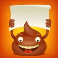 Poop emoticon cartoon character with paper banner Royalty Free Stock Photo