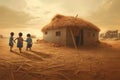 Poor African children in front of a hut in an African village. October 17 is the International Day for the Eradication of Poverty