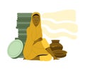 Poor African Woman with Empty Utensil Suffering from Food Crisis and Shortage Vector Illustration