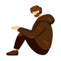 Poor beggar, miserable pauper flat vector illustration Royalty Free Stock Photo