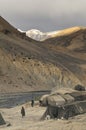 Poor Bihari people coming thousands of kilometers from the warm southern parts of India to work on the cold plateaus of Ladakh Royalty Free Stock Photo