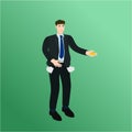 Poor businessman holding little money concept