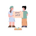 Poor children begging for help and donation cartoon vector illustration isolated. Royalty Free Stock Photo