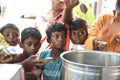 Poor children Kids in queue of free food packet distribution at Bihar, Gaya Royalty Free Stock Photo