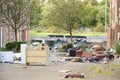 Poor council flats with fly tipping of rubbish outdoors Inverclyde Scotland