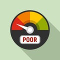 Poor credit score icon, flat style