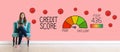 Poor credit score theme with young woman Royalty Free Stock Photo