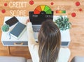 Poor Credit Score with woman using laptop Royalty Free Stock Photo