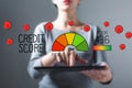 Poor credit score with woman using a tablet Royalty Free Stock Photo