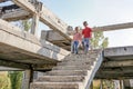 Poor and dirty street children living on an abandoned constructi