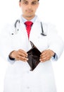 Poor doctor showing empty wallet