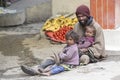 Poor family of beggars on the streets in India