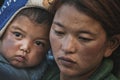 Poor family from ladakh through the world without a home and with very little resources at the mercy of the people Royalty Free Stock Photo