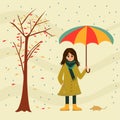 Poor girl and her pet rat under an umbrella on rainy day Royalty Free Stock Photo