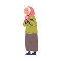 Poor Homeless Senior Woman Waiting in Queue for Free Food and Donation Vector Illustration