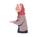 Poor Homeless Senior Woman Waiting in Queue for Free Food and Donation Vector Illustration