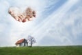 Poor house protected by Hands of God. Quote from Psalm 9:18 Royalty Free Stock Photo