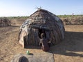 Poor huts in Dassanech village, Omo river, Ethiopia