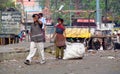 Poor indian people living in a shack in the city slum