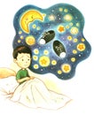 Poor Little Boy Dreaming of the New Shoes Watercolor llustration