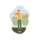 Poor man playing violin and begging for help on street Royalty Free Stock Photo