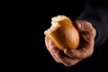 Poor Man sharing Bread, Helping Hand Concept. Color Royalty Free Stock Photo
