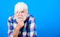 Poor old man. senior man with gray beard. health care. unhappy old granpa. grandfather on retirement. mature bearded man Royalty Free Stock Photo