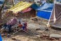 Poor people come with family to the city from the village for work. And they living in the street in tent home. Ajmer. Rajasthan.