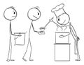 Poor People Waiting in Line For Food Donation, Vector Cartoon Stick Figure Illustration