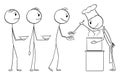 Poor People Waiting in Line For Food Donation, Vector Cartoon Stick Figure Illustration