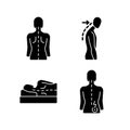 Poor posture problems black glyph icons set on white space Royalty Free Stock Photo