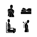 Poor posture problems black glyph icons set on white space Royalty Free Stock Photo