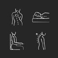 Poor posture problems chalk white icons set on black background Royalty Free Stock Photo