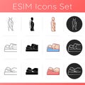 Poor posture problems icons set